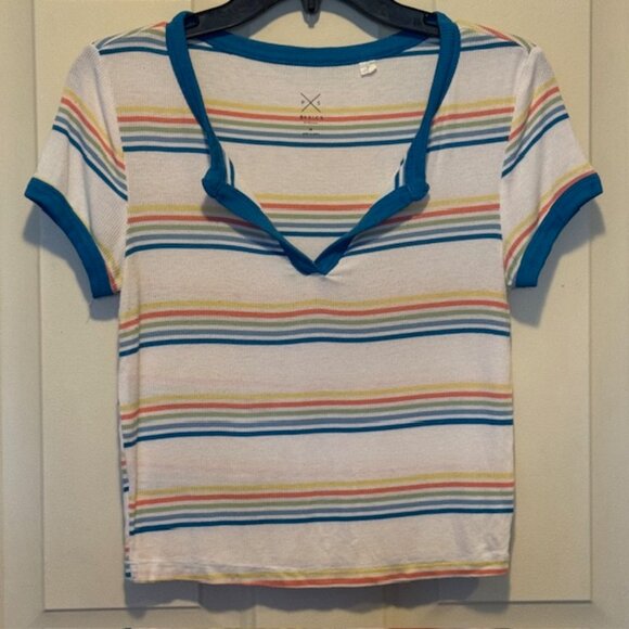 PS Basics PacSun Striped V-neck Shirt Top sz M - Picture 1 of 7